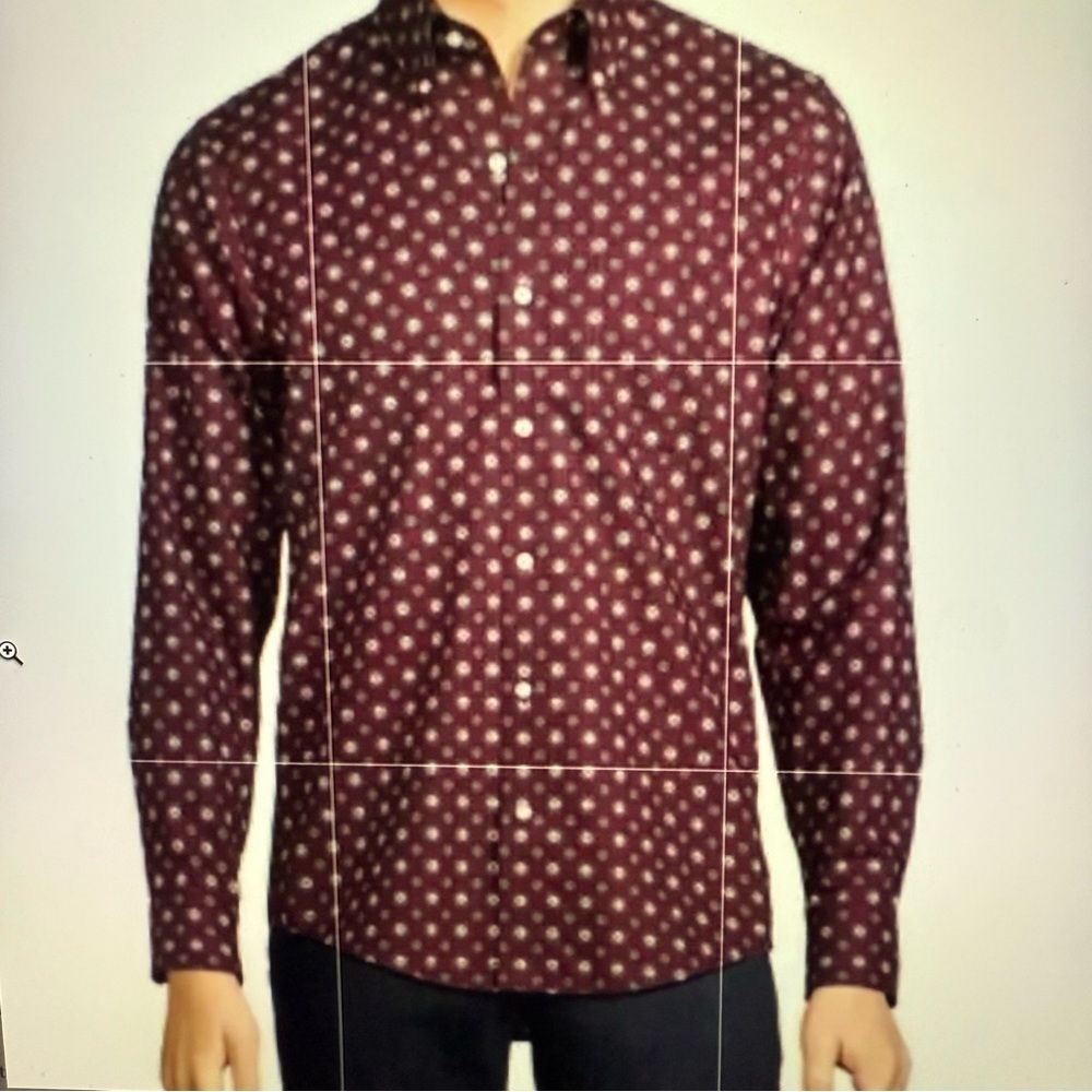 Lands' End Men's Maroon Patterned Button Down Shirt Size Large
